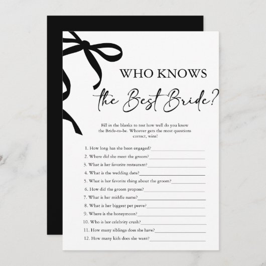 花嫁のブライダルシャワーゲームを知っ最高のたおじぎ 招待状 (正面/裏面)