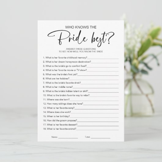 花嫁のブライダルシャワーゲームを知っ最高のている 招待状 (スタンド正面)