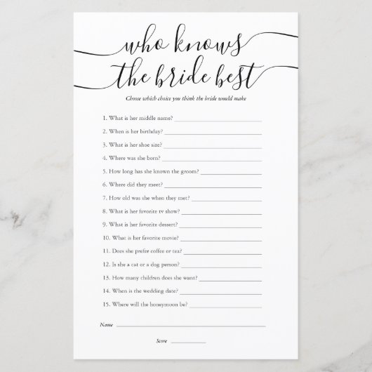 花嫁のブライダルシャワーゲーム最高のを知っている人 (正面)