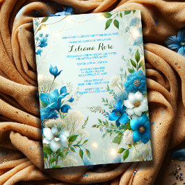 花嫁のブルーボタントラルガーデンパーティーシャワー 招待状
