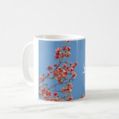 花嫁のマグカップ、ピンクの花、文字は花嫁を言う コーヒーマグカップ (正面左)