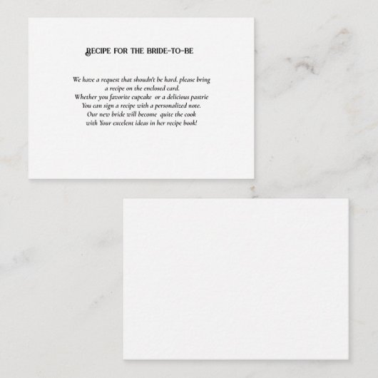 花嫁のミニマルブライダルシャワー要求レシピ エンクロージャーカード (正面/裏面)