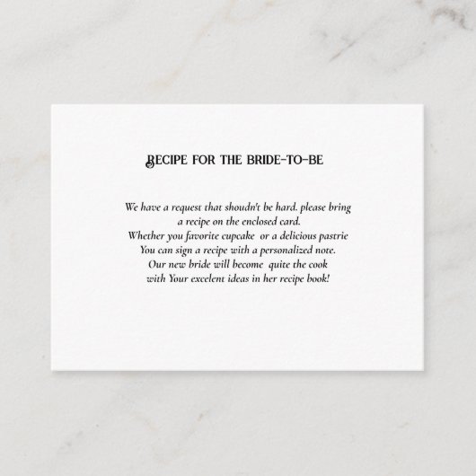 花嫁のミニマルブライダルシャワー要求レシピ エンクロージャーカード (正面)
