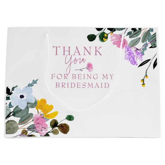 花嫁のワイルドフラワーの芝生ホワイトありがとう大規模 ラージペーパーバッグ (正面)