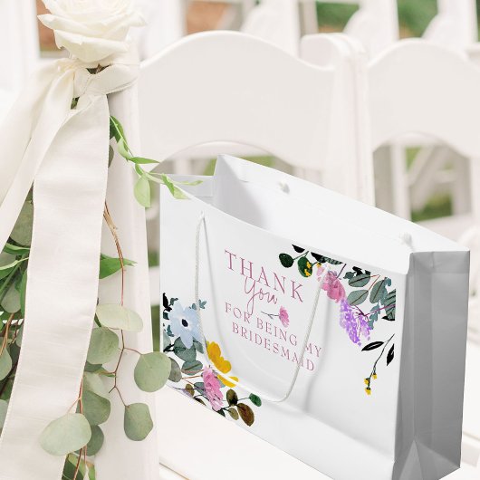 花嫁のワイルドフラワーの芝生ホワイトありがとう大規模 ラージペーパーバッグ