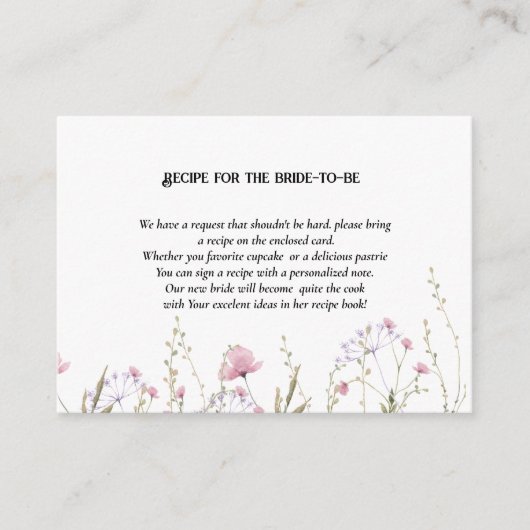 花嫁のワイルドフラワーブライダルシャワー要求レシピ エンクロージャーカード (正面)