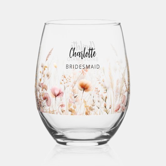 花嫁のワイルドフラワーベージュピンク ステムなしワイングラス (裏面)
