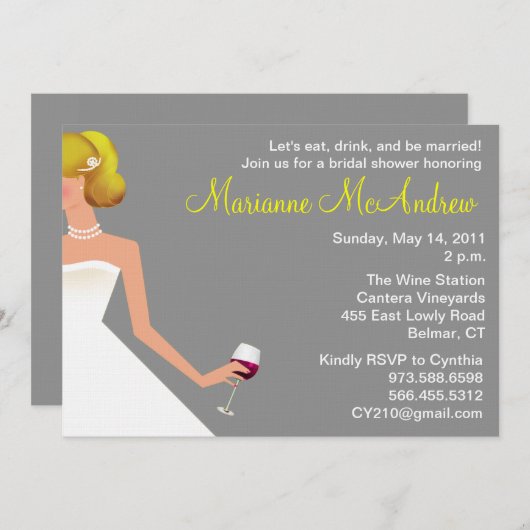 花嫁のワインの招待の銀のブロンドの女性の真珠 招待状 (正面/裏面)