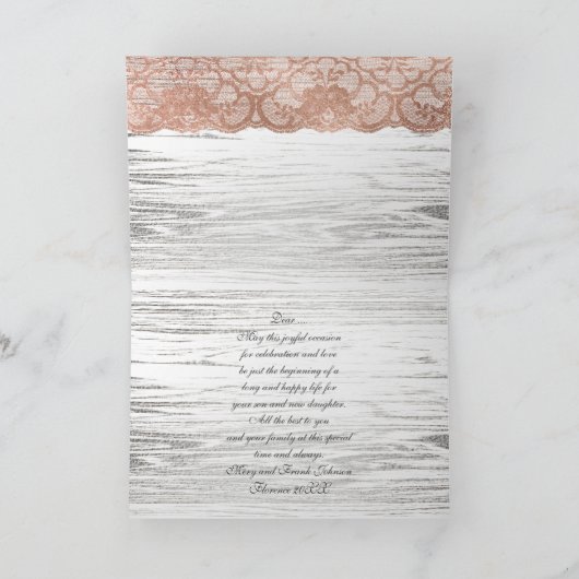 花嫁の両親おめでとうピンクローズ金ゴールド カード (内部)