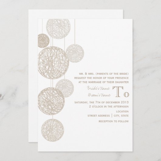 花嫁の両親からのツワイン·グローブス結婚式への招待 招待状 (正面/裏面)