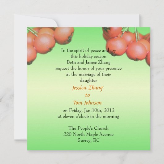 花嫁の両親からの結婚式招待状。 招待状 (正面)