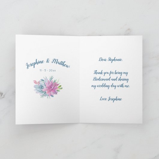 花嫁の介助をしてくれたお礼の多肉植物 サンキューカード (内部)