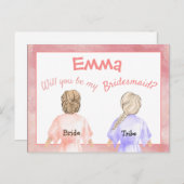 花嫁の介添え人にお願いします/ローブを着た女の子の後ろ姿/ピンク インビテーションポストカード (正面/裏面)