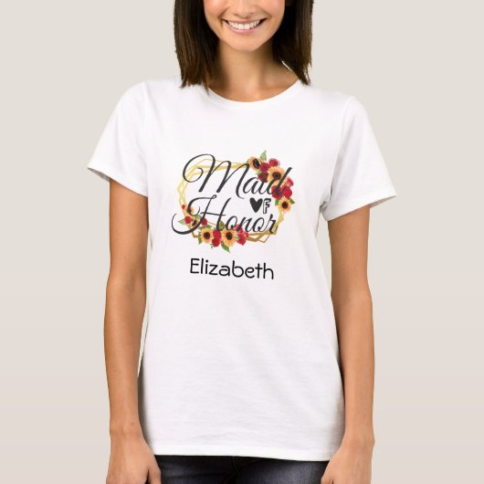 花嫁の介添え人へのギフト 向日葵とバラの花束 Tシャツ (正面)