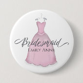 花嫁の介添え人ピンクのビンテージドレス ウェディングアクセサリー 缶バッジ (正面)