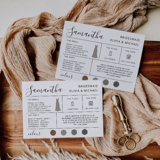 花嫁の介添え人情報カード、花嫁へのプロポーズカード、 招待状