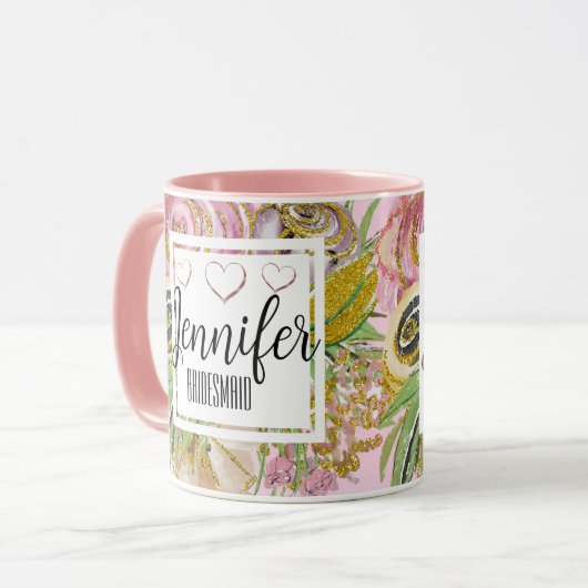 花嫁の介添え人 パーソナライズ ローズゴールド シック フラワーズ マグカップ (正面左)