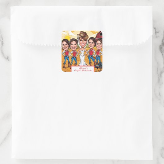 花嫁の仲間たちによるカントリー調の牧場風刺パーティー スクエアシール (バッグ)