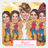 花嫁の仲間たちによるカントリー調の牧場風刺パーティー スクエアシール (正面)