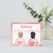 花嫁の仲間にお願いします/後ろから見た女の子のワンピース/ピーチ インビテーションポストカード (スタンド正面)