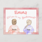 花嫁の仲間にお願い/ローブを着た女の子の後ろ姿/ピンク インビテーションポストカード (正面)