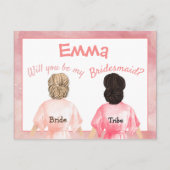 花嫁の仲間にお願い/後ろから見た女の子のローブ/ピーチ インビテーションポストカード (正面)