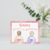 花嫁の仲間になってくれる?/ローブを着た女の子の後ろ姿/ピンク インビテーションポストカード (スタンド正面)