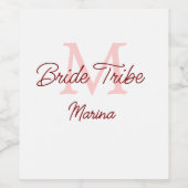花嫁の仲間 モノグラム 赤 ブライダルシャワー シンプル ミニ ワインラベル (シングルラベル)