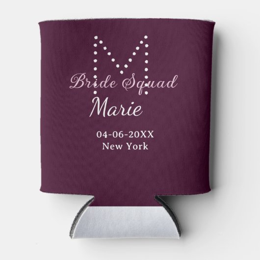 花嫁の仲間 名前 モノグラム ドット ブライズメイド Mauve 缶クーラー (正面)
