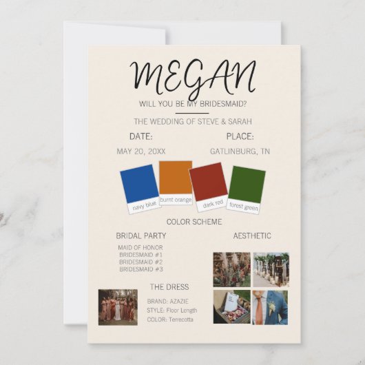 花嫁の伴娘へのお願い 招待状 (正面)