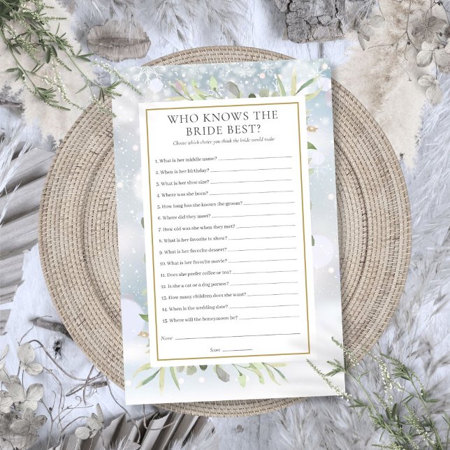花嫁の冬のブライダルシャワーゲームを知最高のっている人 (Who Knows The Bride Best Winter Bridal Shower Game)