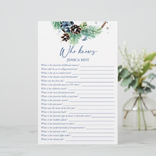 花嫁の冬の最高のブライダルシャワーゲームを知っている 便箋 (スタンド正面)