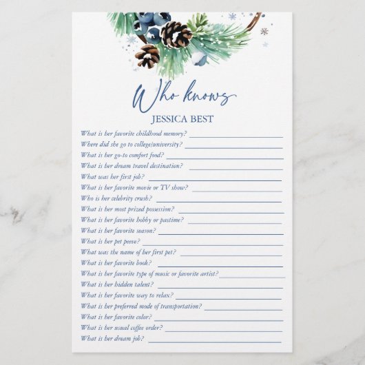 花嫁の冬の最高のブライダルシャワーゲームを知っている 便箋 (正面)