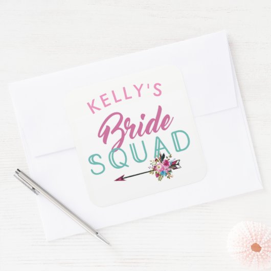 花嫁の分隊のブライダルシャワーのステッカーの花柄の雌鶏 スクエアシール (封筒)