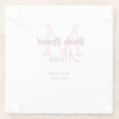 花嫁の分隊の名前モノグラム花嫁メイドピンクの日付 ガラスコースター (裏面)