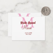 花嫁の分隊の名前モノグラム花嫁メイドピンクの日付 ノートカード (正面/裏面インサイチュ)