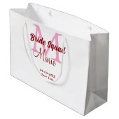 花嫁の分隊の名前モノグラム花嫁メイドピンクの日付 ラージペーパーバッグ (裏面アングル)