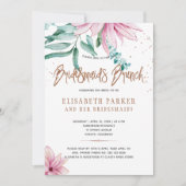 花嫁の友人たちとのブランチ ピンクの花の豪華な花嫁のシャワー 招待状 (正面)
