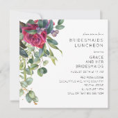 花嫁の友人たちとのランチョンレッドローズとユーカリ 招待状 (正面)