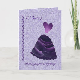 花嫁の友人へのウェディング感謝 - 紫のドレス S341 サンキューカード