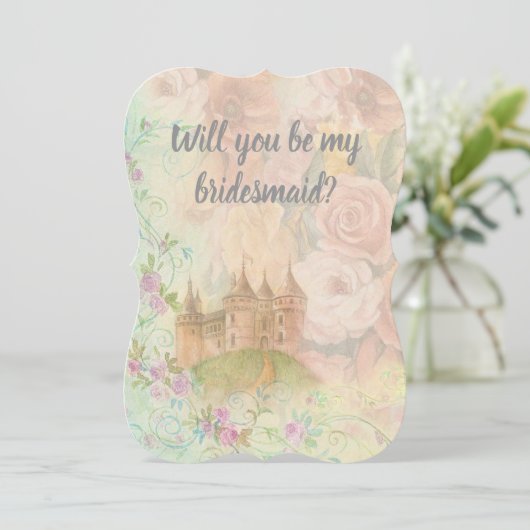 花嫁の友人へのフェアリーテール結婚式の植物画 招待状 (スタンド正面)