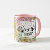 花嫁の友人へのプレゼントに最適な、ローズゴールドのシックな花柄 マグカップ (正面右)