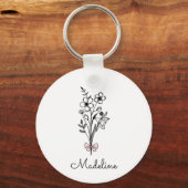 花嫁の友人への特別なピンクの花の蝶結び キーホルダー (正面)