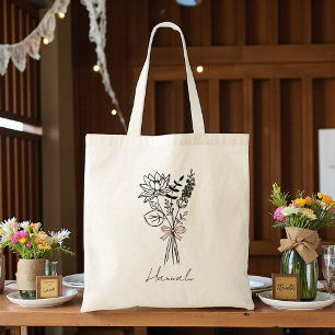 花嫁の友人への特別な贈り物 フラワー ピンクの蝶ネクタイ トートバッグ