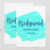 花嫁の友人 ブルーグリーン 水彩画 名前 日付を追加 スタイ 招待状 (正面/裏面)