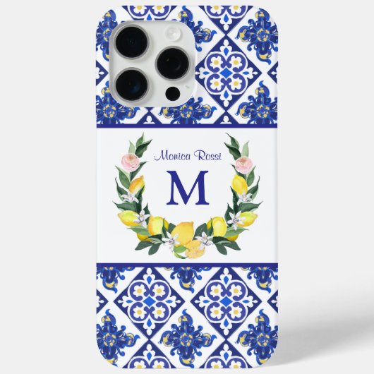 花嫁の友人 レモン 青 イタリアン タイル ブライダル シャワー Case-Mate iPhoneケース (裏面)