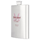 花嫁の友達チームの名前のイニシャルを入れたウェディングドレスのピンクのデザインと日付 フラスク (左)