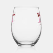 花嫁の友達チームの名前のイニシャルを入れたウェディングプランナー ピンクの日付 ステムなしワイングラス (右)