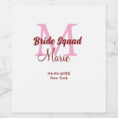 花嫁の友達チーム 名前 モノグラム ブライズメイド ピンク 日付 ワインラベル (シングルラベル)