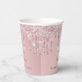 花嫁の友達パーティー用 ブッシュピンク グリッター モノグラム 紙コップ (右)